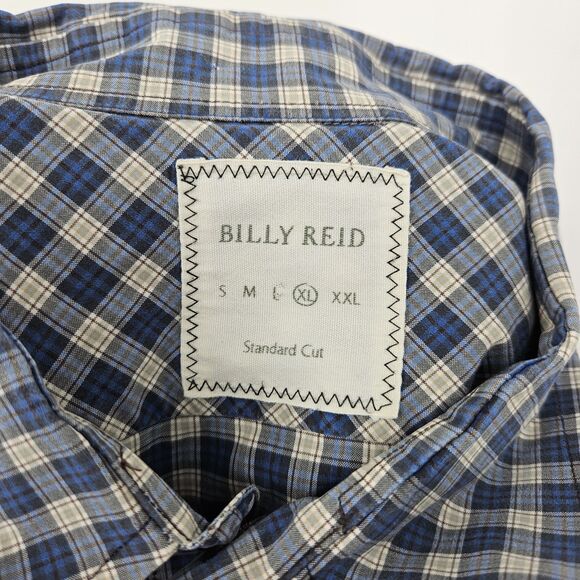Billy Reid Shirt Mens XL Blue Plaid Casual Button Up Standard Cut‎ Cotton - Picture 9 of 10